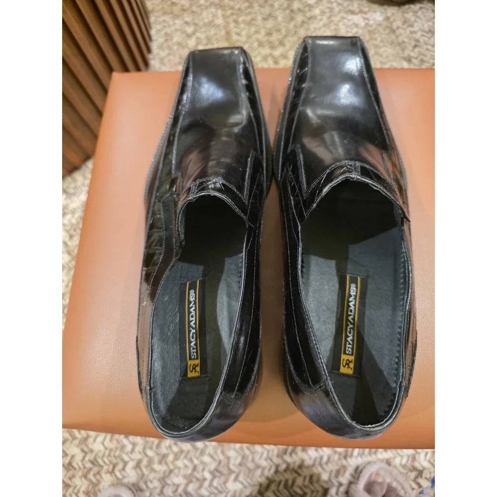 Stacy Adams Leather Loafers Black Dress Shoes Croc Embossed Square Toes Size 13M